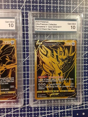 2020 Pokemon Zacian V SWSH076 & Zamazenta V SWSH077 Gold Gem Mint