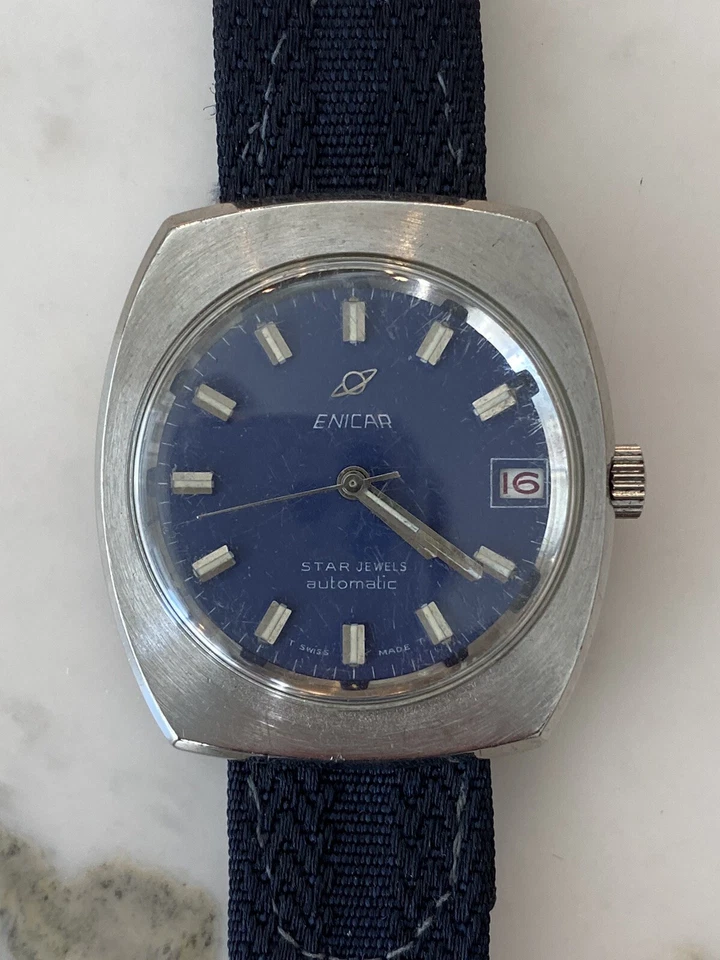 Reloj Enicar Automático Vintage, Cara Azul y Correa Foto 2 de 4