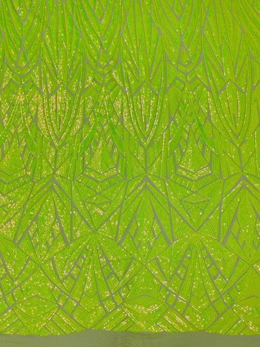Geometric Sequins Fabric - Lime Green Geometric Design 4 Way Stretch By Yard - Picture 5 of 6