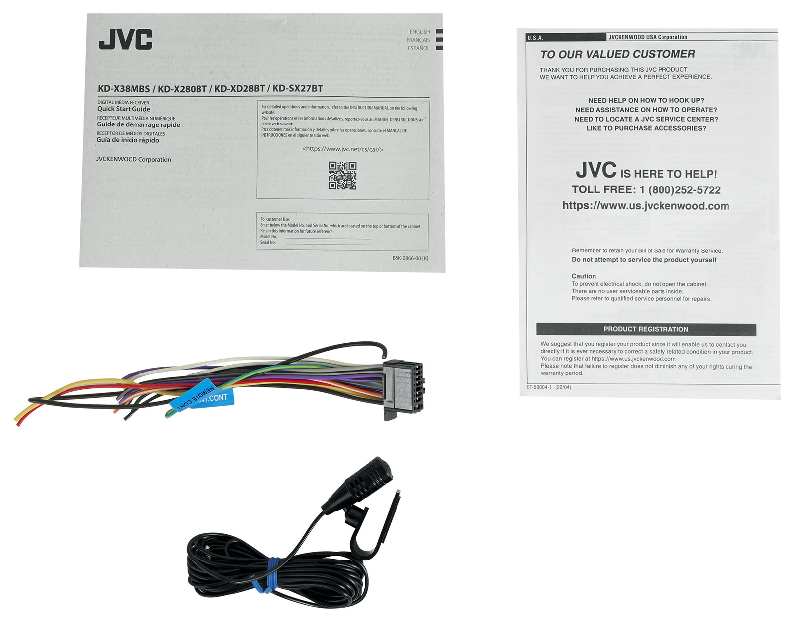 Морской стереоприемник JVC KD-X38MBS 1-Din с Bluetooth 2 65-дюймовыми динамиками Tower