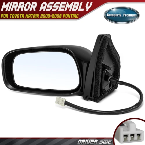 Driver Left Side Black Powered Mirror for Toyota Matrix 2003-2008 Pontiac Vibe