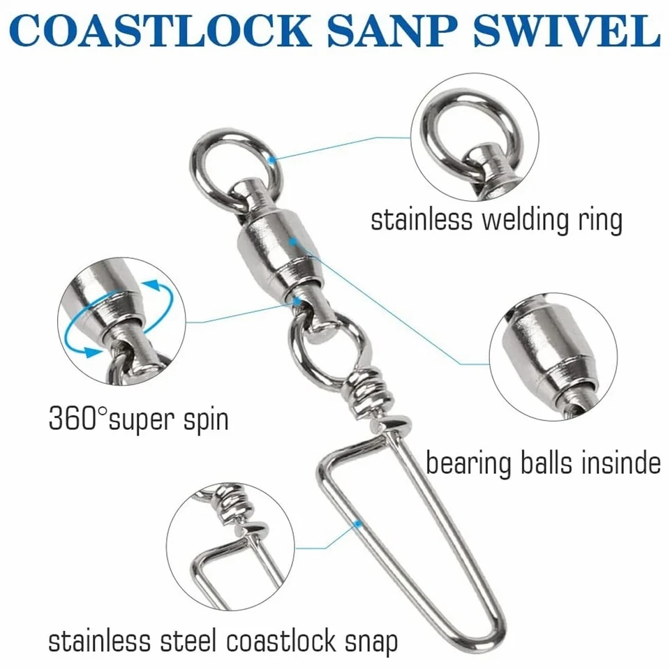 20~50Pcs Ball Bearing Fishing Swivel Coastlock Snap Stainless Trolling Connector - Image 4 of 4