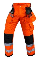 Mens Hi Viz Work Cargo Combat Holster Pockets Working Work Trousers Hi Vis