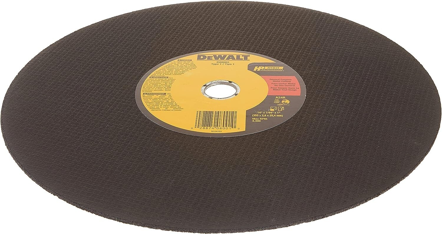 DEWALT 14" Chop Saw Blade, Metal CutOff Wheel (DW8001) NEW pack of 1