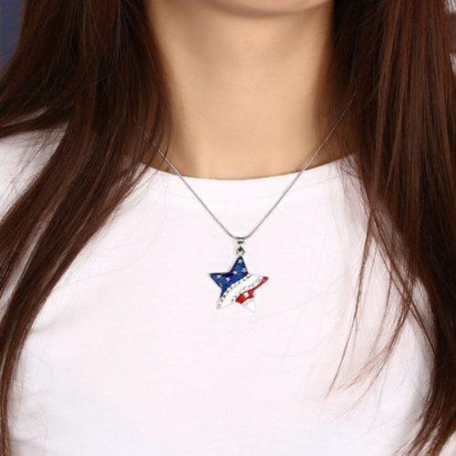 Patriotyczny 4 lipca USA Flaga amerykańska Gwiazda Serce Wisiorek Naszyjnik Biżuteria Nowy - Zdjęcie 9 z 13