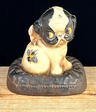Cast Iron Puppo Puppy Dog on a Pillow Toy Coin or Penny Bank Repro -1914 Hubley