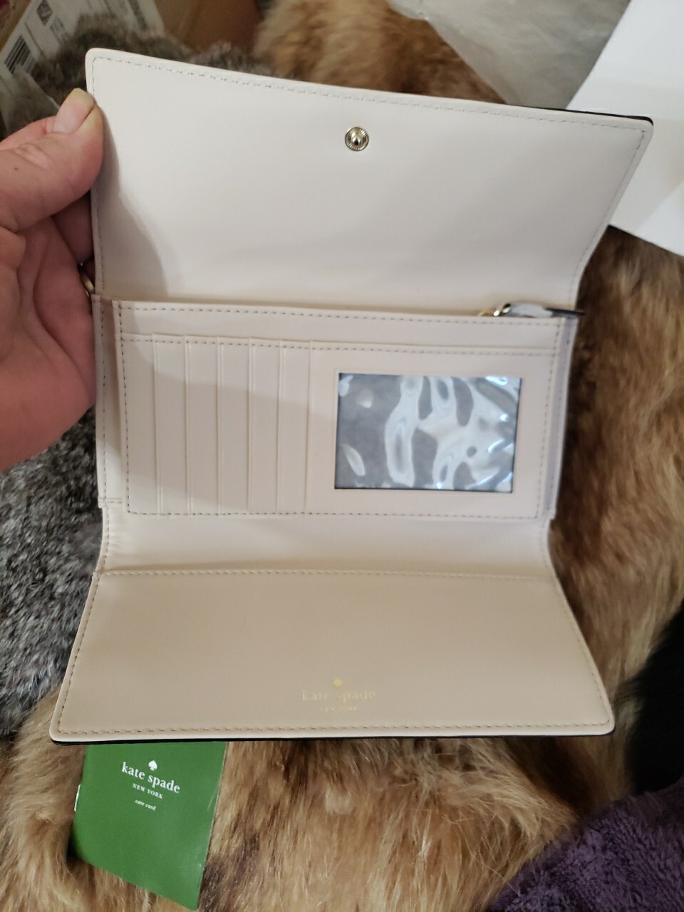 Kate Spade New York Trifold Pebble Leather Color Block Wallet Navy/cream eBay