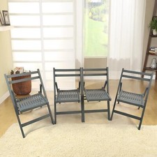 Furniture Slatted Wood Folding Special Event Chair Gray Set of 4 Fold Chairs