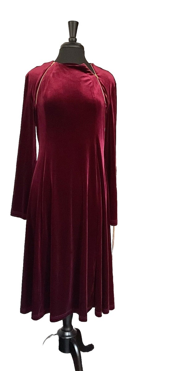 Apparel Maxi Red Burgundy Velvet Fit Flair Dress XXL Back Zip LS Whimsical  Y2K | eBay