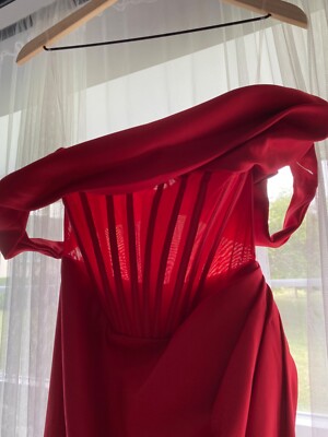 New Women's House of CB Stunning Corset One Shoulder Satin Midi Dress M Red  | eBay