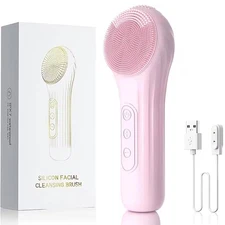 Pink Sonic Facial Cleansing Brush | Waterproof USB Rechargeable Face Scrubber