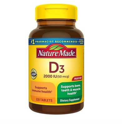 Nature Made Vitamin D3 2000 IU (50 mcg), Dietary Supplement 220 Tablets