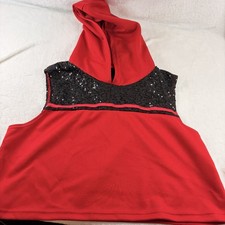 Weissman Red Hooded Crop Top Black Sequin Dance Costume Adult Size MA/Med EUC