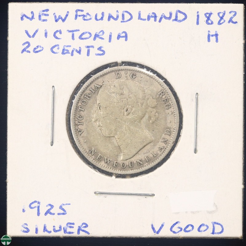 New Foundland 1882-H Queen Victoria Silver 20 Cents - VG - KM#4 - Mint 100,000