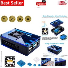 Raspberry Pi 4 Case with Cooling Fan  Heatsinks - Elegant Black/Blue Design