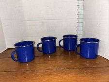 Enamelware Blue W/White Speckles Camping Silver Rim Cups 3" Set of 4 10 oz. Mugs