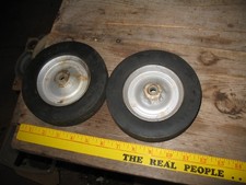 VTG GREY WAGON WHEEL HARD RUBBER METAL PULL TOY CART MOWER TILLER 5 7/8" LOT 2