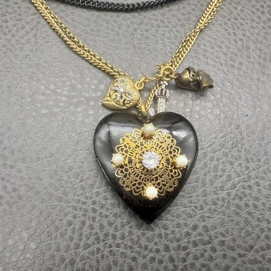 Juicy Couture Corazón Colgante Dije Collar Cadenas en Capas Corona Caballero Llave 18" Foto 3 de 4