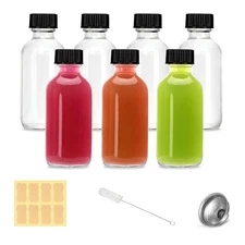 2oz Small Clear Glass Bottles with Lids - 7 Pack Shot Bottles with Caps for G...
