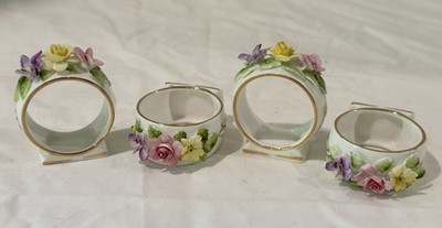 Set of 4  Royal Adderley Bone China Floral Napkin Rings England White Gold Trim