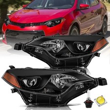 For 2014 2015 2016 Toyota Corolla Sedan Black Headlights w/Bulbs Lamps Pair