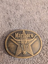 Vintage MARLBORO PHILIP MORRIS SOLID BRASS BELT BUCKLE 1987 Steer Logo