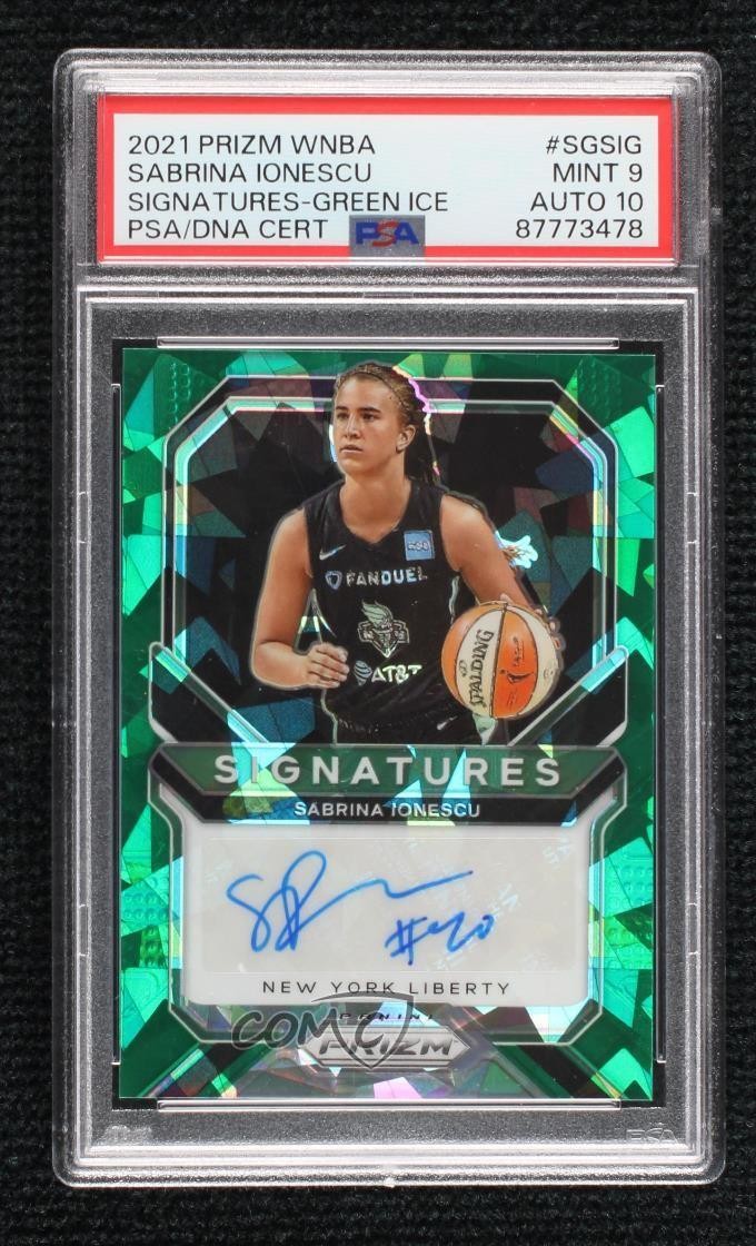 2021 Panini Prizm WNBA Signatures Green Ice Sabrina Ionescu PSA 9 MINT Auto 1jb0