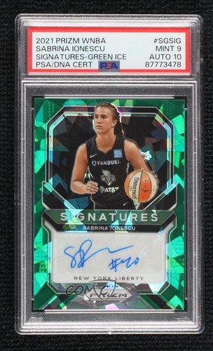 2021 Panini Prizm WNBA Signatures Green Ice Sabrina Ionescu PSA 9 MINT Auto 1jb0