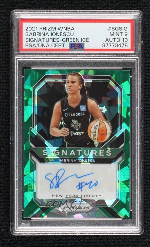 2021 Panini Prizm WNBA Signatures Green Ice Sabrina Ionescu PSA 9 MINT Auto 1jb0