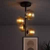 Deckenleuchte Wohnzimmerlampe Deckenlampe Glaskugel Rauch Led 4 Flammig H 40 Cm