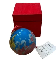 Vtg Glass Reverse Painted Christmas Angel Ornament With Box C&F Enterprises 1993