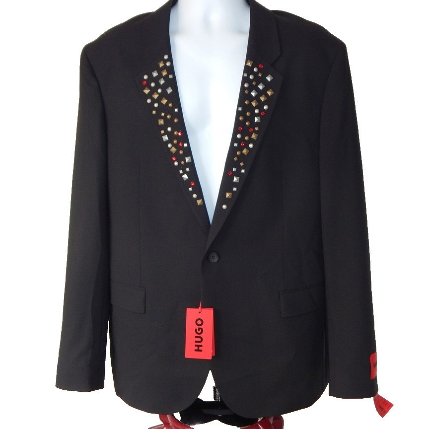 NWT HUGO BOSS Hannes241 F1X Men’s Slim-Fit Jacket Studded Lapels Black Size 44R image 2