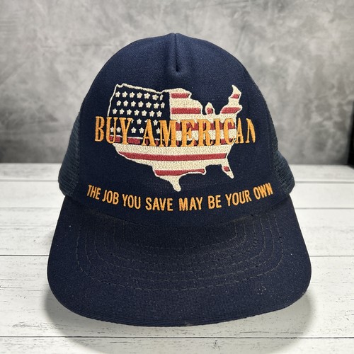 Vintage Trucker Hat Buy American Patriotic USA 1970s-1980s Mesh Cap