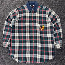 Vintage 90s Disney Winnie the Pooh 100 Cotton Button Shirt Mens Sz M Plaid