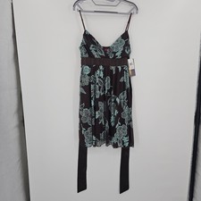 Ruby Rox Brown Teal Floral Print Spaghetti Strap Flounce Dress Women Large Y2K