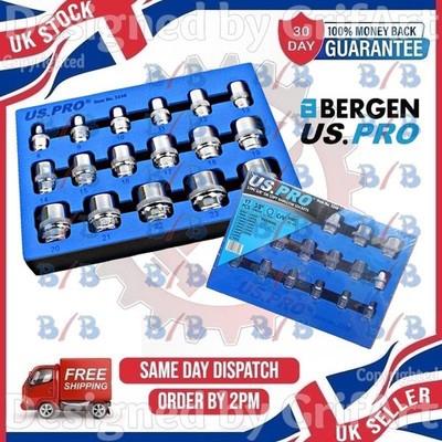 USPRO 17-TEILIG 3/8'' ZOLL VIERKANT METRISCH FLACH STECKSCHLÜSSELSATZ 8 MM BIS 24 MM 12 PUNKT