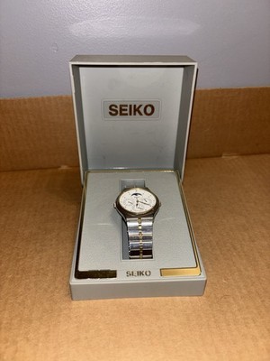 Vintage SEIKO Moonphase Calendar 24 Hour Sub-Dial GMT 1970's Quartz Men's Watch 