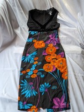 Dolce & Gabbana Sleeveless Dress Flower Pattern Black Silk 22/36 Length 98cm