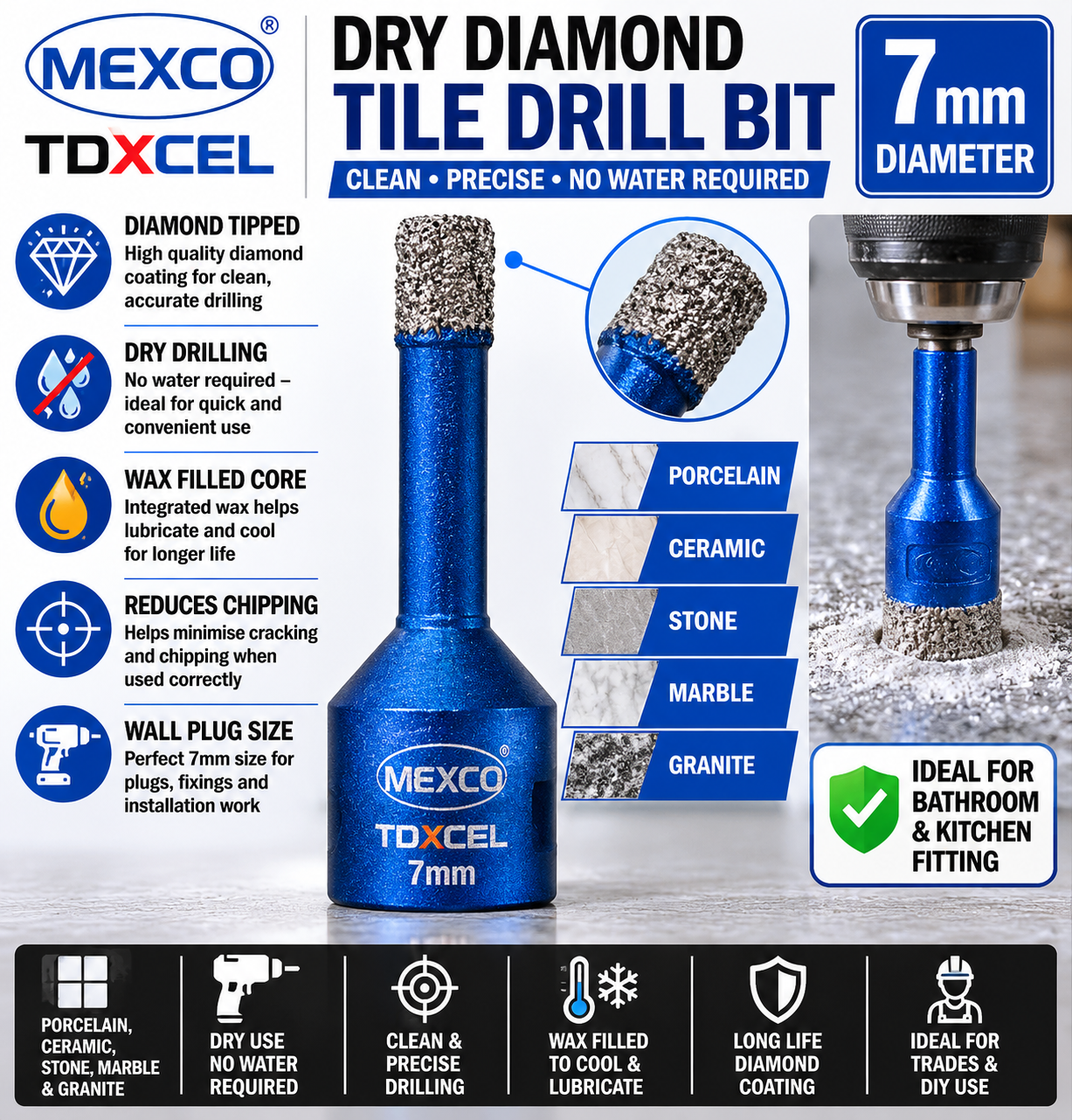 MEXCO XCEL Grade Diamond Tile Drill Bit 7mm - Image 2
