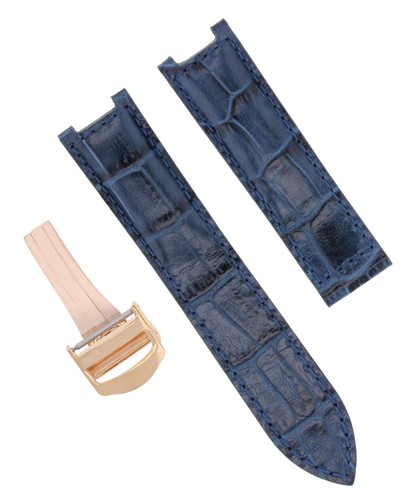 LEDERBAND ARMBAND PASSEND FÜR CARTIER PASHA 2863, 3027 UHR 21 MM BLAU VERRIEGELUNG ROSA FARBE