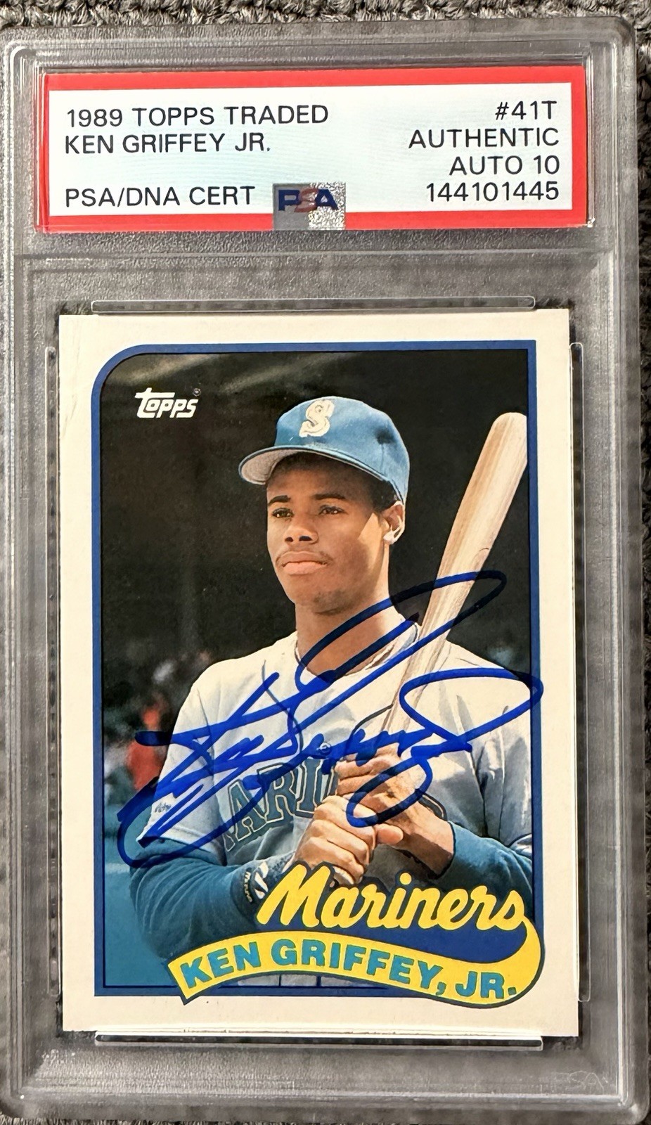 Ken Griffey Jr. 1989 Topps Traded #41T Signed Rookie Baseball Card Auto PSA 10 view 1