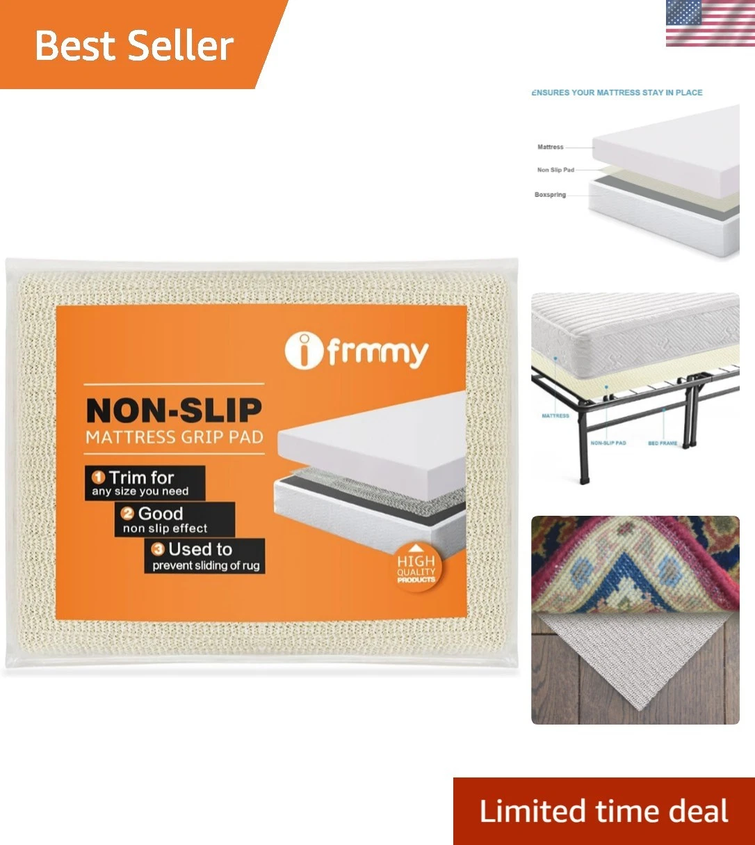 Anti Slip Grip Pad for Spring and Memory Foam Queen Size Mattress, Keeps Matt...