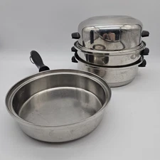 Chef's Ware Towncraft 9" Stainless Steel Skillet Pan w/ Lid T304 Steamer Broiler
