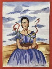 Frida Kahlo (Handmade) Drawing mixed media on paper signed & stamped