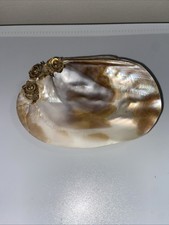Vintage Mother Of Pearl Shell Brass Oval Bowl...