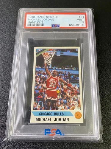 MICHAEL JORDAN 1990 Panini Sticker #91 Chicago Bulls ‘Hand Cut’ PSA 9 MINT! 📈