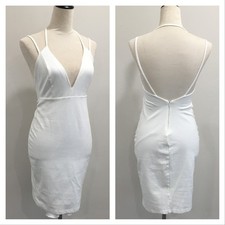 LULU'S White Double Strap Low V Front Open Back Bodycon Dress Womens sz Small/XS
