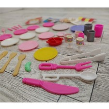 Vintage Toy Food Lot   Miniature Scale Kitchen Props   Pizza   Plates   Cutlery