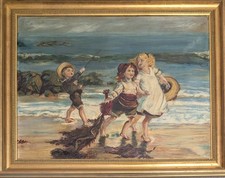 Lovely Reproduction Painting Of Sea Horses After  Frederick Morgan,Signed WINNIE