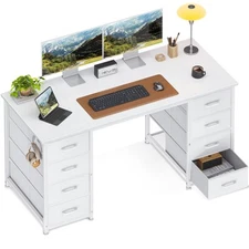 48 Inch White Computer Desk with 8 Fabric Drawers, Modern Office Desk with La...